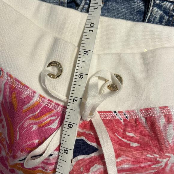 Lilly Pulitzer Pants Womens Medium Navy Pink The Beach Pant Linen Pull On Floral - Picture 6 of 11